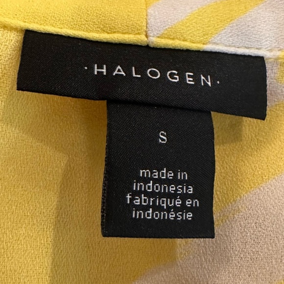 Halogen Yellow Floral Print Blouse V-Neck Button Front Long Sleeve Career Office - Picture 8 of 9